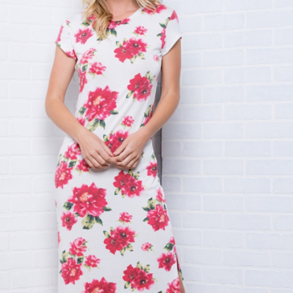 NWT 2x white and pink floral maxi dress